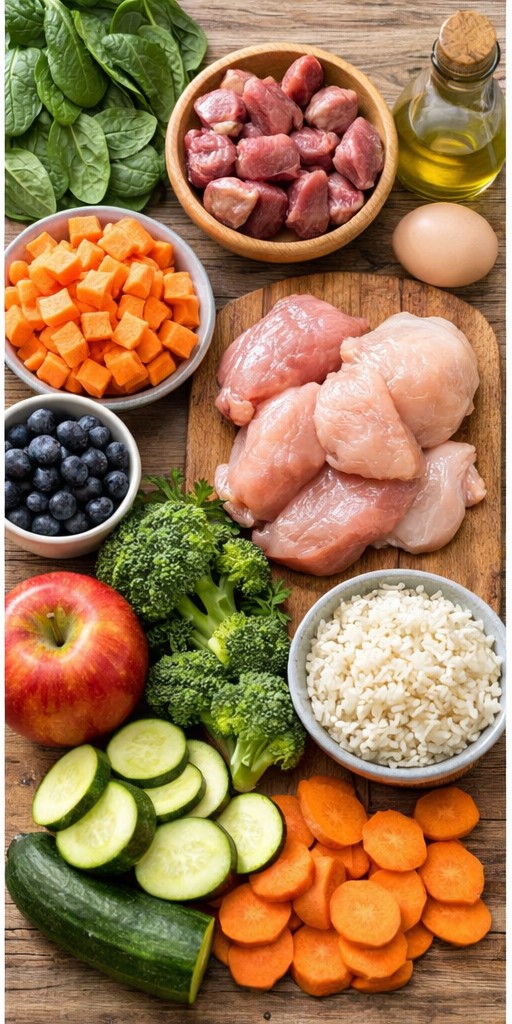 Fresh ingredients for dog meals